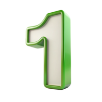 Green number 1 isolated on transparent background, 3D metallic style number png