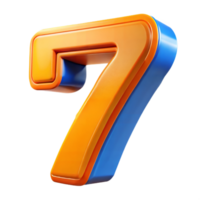 Isolated 3D Number Saven in Bold Orange and Blue with a Glossy Effect and 3D Rendering png