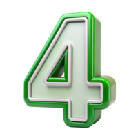 Green number Four isolated on transparent background, 3D metallic style number for digital design png