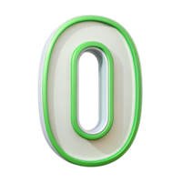 Green number 0 isolated on transparent background, 3D metallic style number png
