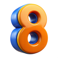 3D Number Eight in Bold Orange and Blue with a Glossy Effect and 3D Rendering png