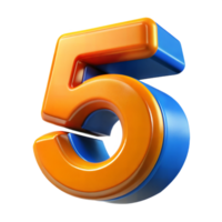 Vibrant 3D Metallic Number Five in Orange and Blue for 3D Rendering Digital Design png