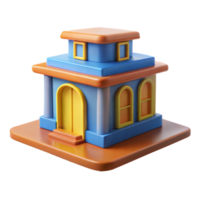 Vibrant 3D isometric illustration of a small building with a playful color png