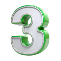 Green number three isolated on transparent background, 3D metallic style number for digital design png