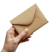 Elegant Hand Holding a Brown Envelope with Card Isolate transparency Background png