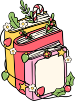 Festive Stack of Books with Holiday Decorations png