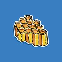 honeycomb illustration design sticker style isolated in a blue background. Bee honeycomb, honeycomb filled with golden honey, honey in honeycombs. vector