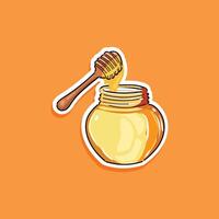 Glass jar of honey with wooden spoon illustration design isolated in an orange background sticker style vector