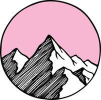 black and white drawing Circle Style. label with Mountain, Sun, Sky and Sand with Summer theme. designing for logo, illustration vector