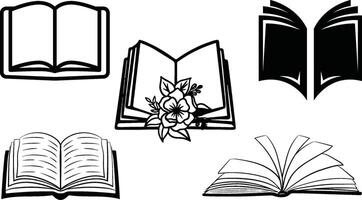 Book icons set in thin line style,ideal for school logos, library graphics, and learning platforms isolated on white background, Minimalist open book vector