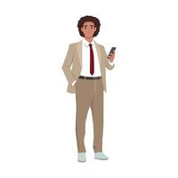 Young man in office wear using smartphone. vector