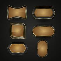 Set of Luxury special shapes web IU buttons. Group of Black and gold buttons design with premium gradient color in elements. A collection of metallic sheen at the center vector