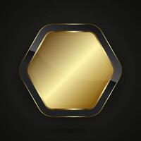 A hexagon premium shape Black and gold button design with gold gradient color, a metallic sheen at the center luxury button vector