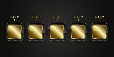 Group of five step Luxury rectangle buttons in premium design that used in premium web buttons for Black and gold button design vector