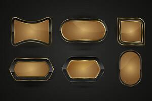 Group of Black and gold buttons design with premium gradient color in elements. Set of Luxury special shapes web IU buttons. and collection of metallic sheen at the center vector