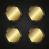 Collection of four hexagons premium shapes Black and gold buttons design with gold gradient color, 4 metallic options chart , illustration vector