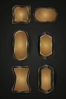 A collection of metallic sheen at the center. Group of Black and gold buttons design with premium gradient color in elements. Set of Luxury special shapes web IU buttons vector
