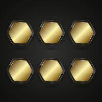 Set of sic hexagons premium shape Black and gold button design with gold gradient color, a metallic options chart , illustration vector