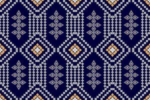 Geometric and cross stitch traditional ethnic pattern.floral pixel art embroidery. Elegance background abstract Aztec seamless pattern for fabric,cloth,dress,carpet,curtain,sarong,batik,wallpaper. vector