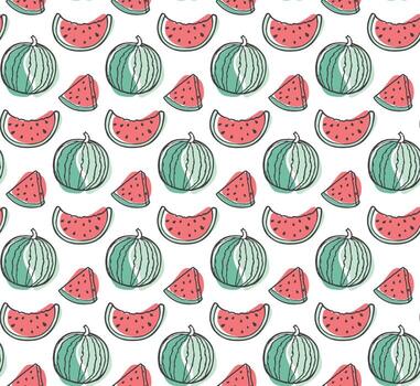 watermelon pattern background hand draw color vector