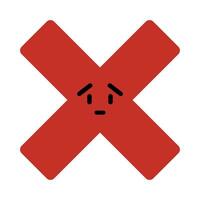 Red cross icon with a sad smiley face. Wrong decision, disagreement. Close, cancellation, wrong and reject symbol. vector
