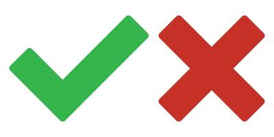 Tick and cross signs. False and true, right and wrong. Correct and incorrect, accept and reject. Green tick OK and red X cross. YES and NO. isolated on white. Digital content vector