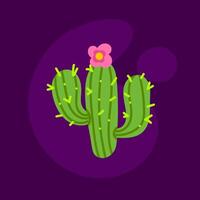 A cactus plant with a flower on it on a purple background vector