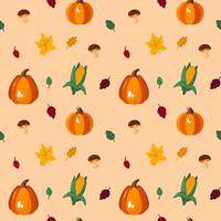 Seamless pattern with pumpkins, corn and leaves vector