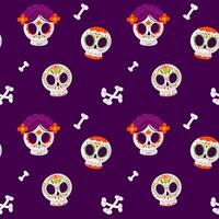 Day of the dead skulls and bones pattern vector