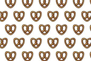 pretzel with love shape colorful pattern on white background. doodle pretzel bread pastry symbol seamless pattern background. retro heart pretzel shape seamless pattern for decor and merchandise vector