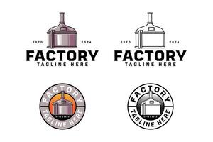 brewing machine with tank and tube colorful and outline badge logo design set for brewery factory and industry. beer production instrument illustration logo template for brewer, bar, pub vector
