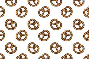 pretzel with heart shape colorful pattern on white background. doodle pretzel bread pastry symbol seamless pattern background. retro love pretzel shape seamless pattern for decor and merchandise vector