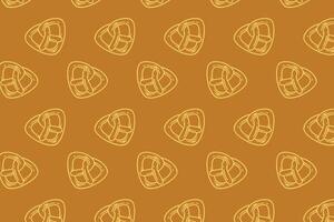 pretzel triangle shape pattern on brown background. doodle pretzel baked pastry outline symbol seamless pattern background. retro triangle pretzel shape seamless pattern for decor and merchandise vector