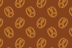 pretzel with oval shape filled flat pattern on brown background. doodle pretzel baked pastry symbol seamless pattern background. retro oval pretzel shape seamless pattern for decor and merchandise vector