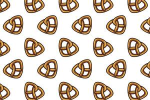pretzel with triangle shape colorful pattern on white background. doodle pretzel bread symbol seamless pattern background. retro triangle pretzel shape seamless pattern for decor and merchandise vector
