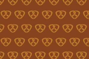 pretzel with triangle shape filled flat pattern on brown background. doodle pretzel bread symbol seamless pattern background. retro triangle pretzel shape seamless pattern for decor and merchandise vector