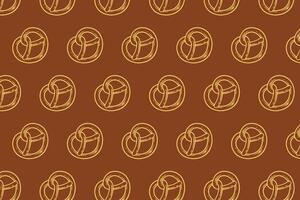 pretzel baked pastry with heart shape pattern on brown background. doodle pretzel outline symbol seamless pattern background. retro love pretzel shape seamless pattern for decor and merchandise vector