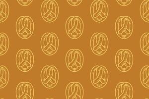pretzel oval shape line art pattern on brown background. doodle pretzel baked pastry outline symbol seamless pattern background. funny oval pretzel shape seamless pattern for decor and merchandise vector