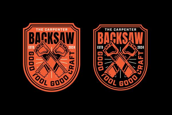 backsaw with handle retro badge logo design for woodwork, craftsman, handyman. vintage backsaw cutting tool emblem logo collection for carpenter, workshop, construction
