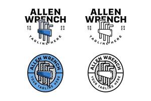 allen wrench crossed colorful and outline badge logo design set for workshop and garage. allen key tool crossed illustration logo template for repairer, mechanic, craftsman vector