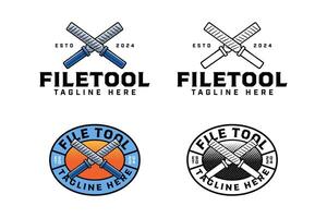 hand file tool crossed colorful and outline badge logo design set for workshop and garage. metal rasp file equipment illustration logo template for repairer, mechanic, craftsman vector