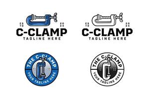 c-clamp tool crossed colorful and outline badge logo design set for workshop and construction. clamping, compressing tool crossed illustration logo template for repairer, mechanic, craftsman vector