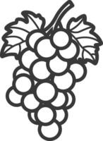 Line Drawing of a Bunch of Grapes with Leaves vector