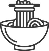 Line Drawing of a Bowl of Noodles with Chopsticks vector