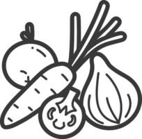 Line Drawing of a Carrot Onion and Two Tomatoes vector