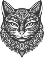 Geometric Black and White Cat Head with Tribal Pattern vector