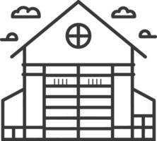 Line Drawing of a Building with a Large Window and Garage Doors vector