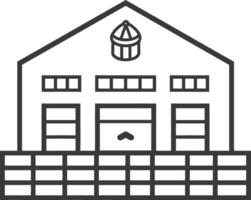 Line drawing of a building with a large garage door vector