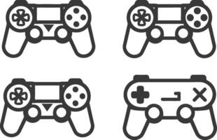 Four game controllers are shown in black and white vector