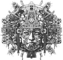 Geometric Aztec Inspired Mask with a Face and Intricate Designs vector